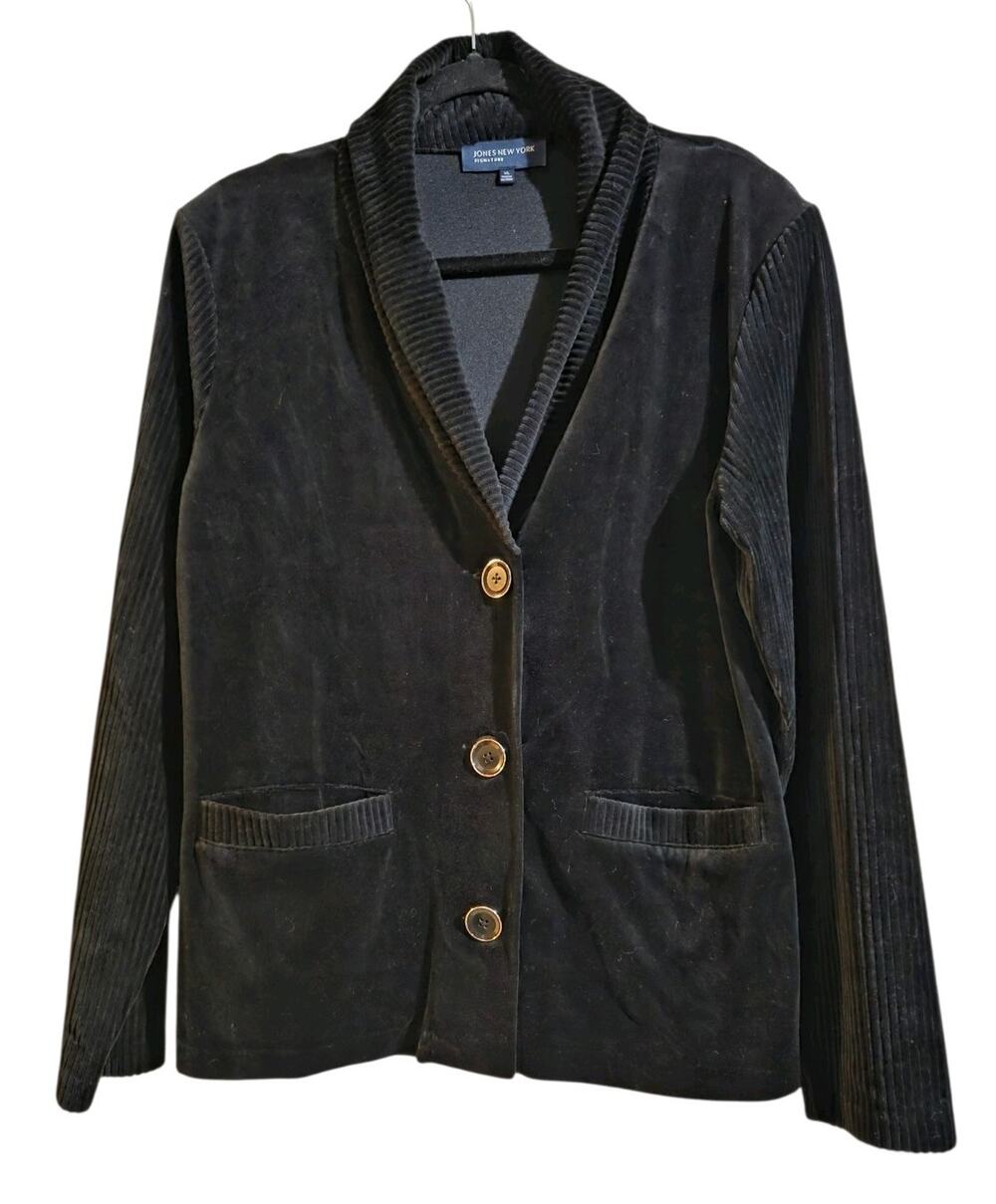 Jones New York Signature Black Velvet Blazer Jacket Women's Sz XL Career Holiday